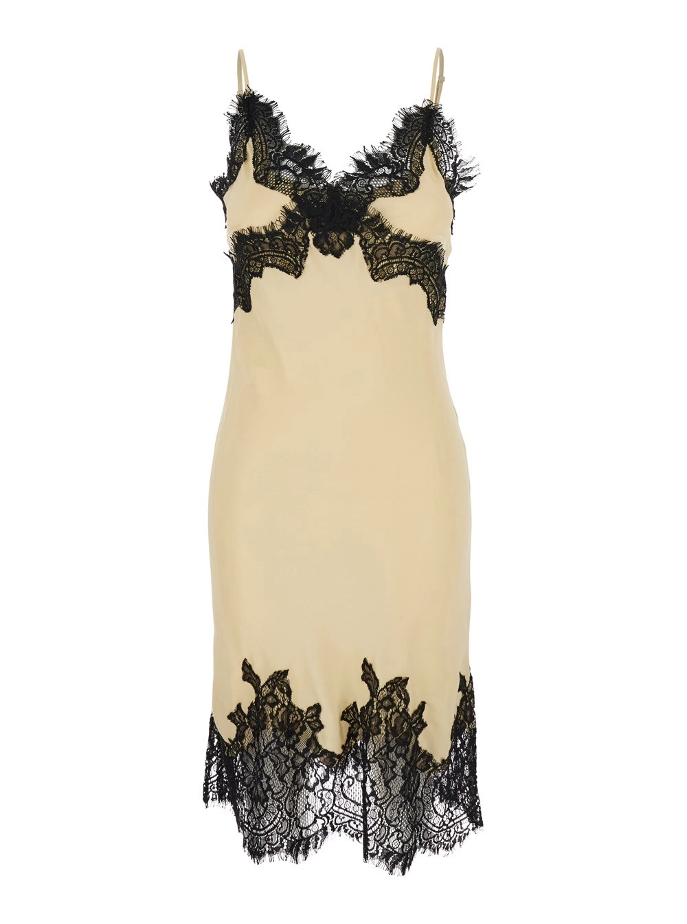 Ärmelloses Midi-Kleid "Eva" für Damen aus Seide in Weiß mit Spitzendetails