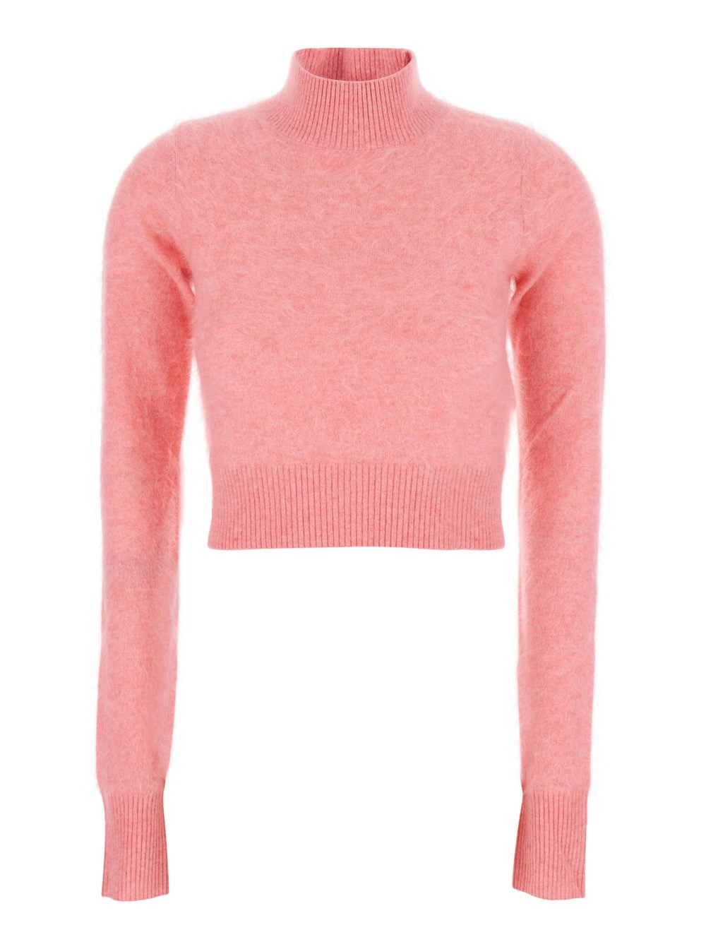 Cropped-Pullover "Gubbio" für Damen aus Kaschmir in Rosa mit Stehkragen und gerippten Besätzen