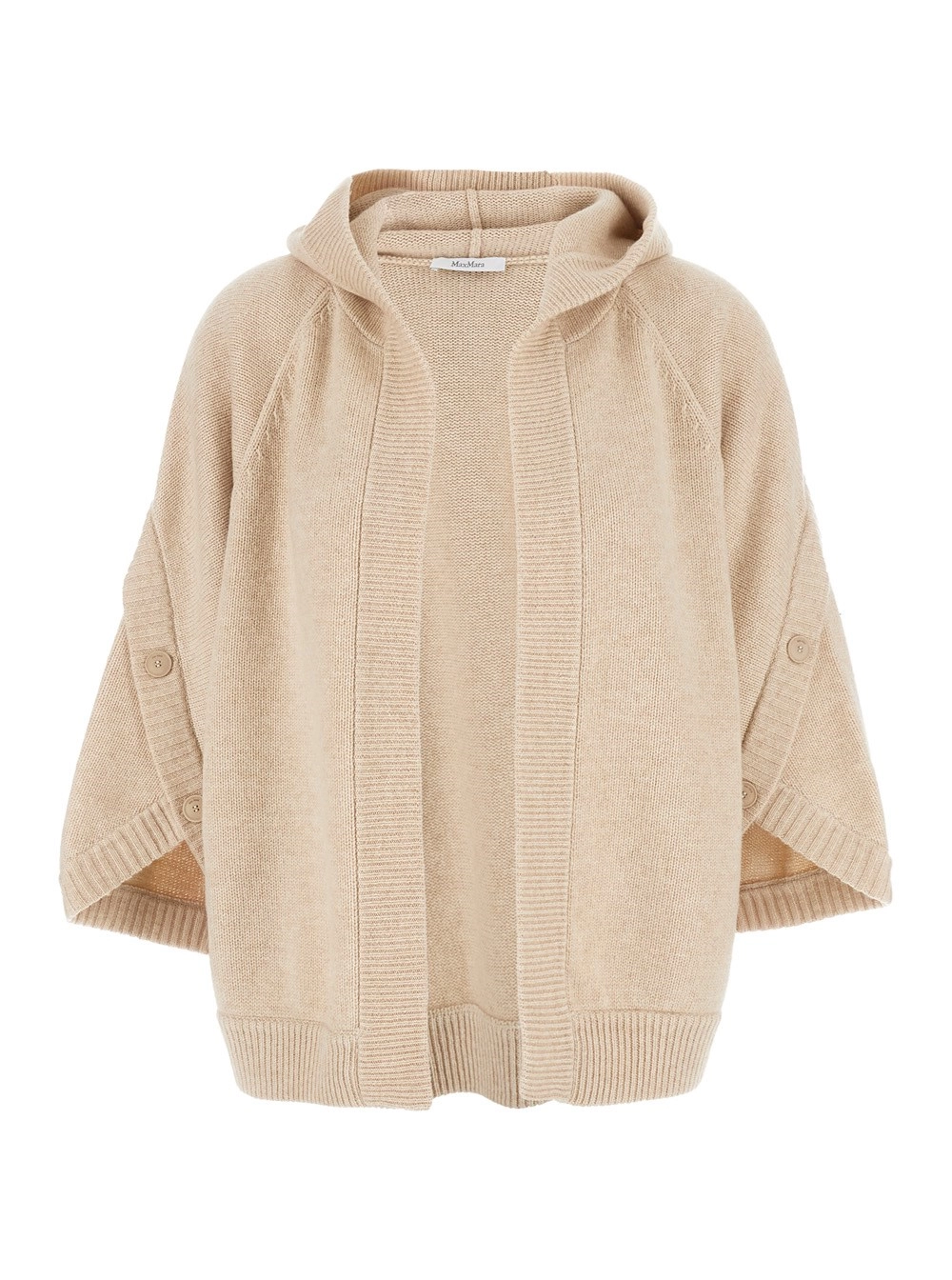 Beigefarbener Cardigan "Vals" mit fester Kapuze und gerippten Besätzen aus Wolle und Kaschmir Damen