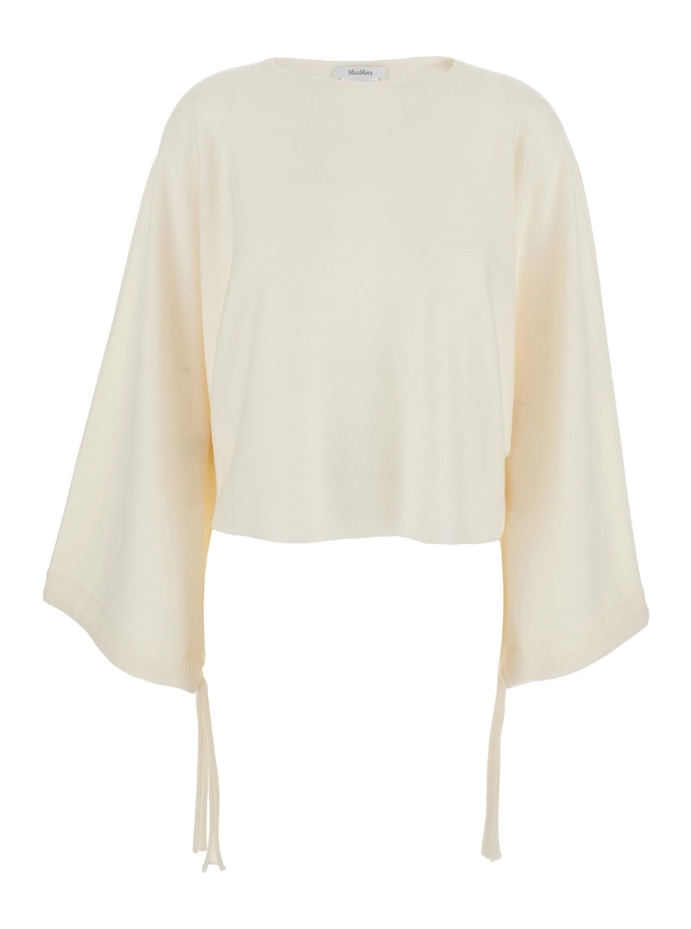 Weißer Rundhalspullover "Frais" mit weiten Ärmeln aus Wolle Damen