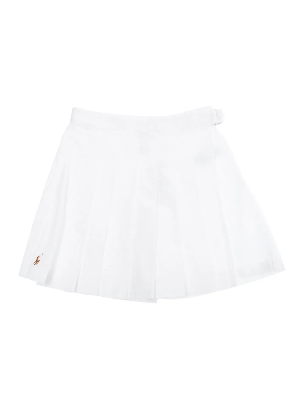 Weiße Shorts mit gesticktem Pony und plissierten Details auf der Vorderseite aus Baumwolle Mädchen