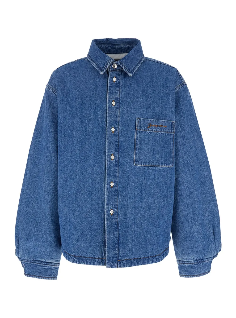 Blaue Jacke "La Chemise Boulanger" mit klassischem Kragen und Logostickerei vorne aus Denim Herren