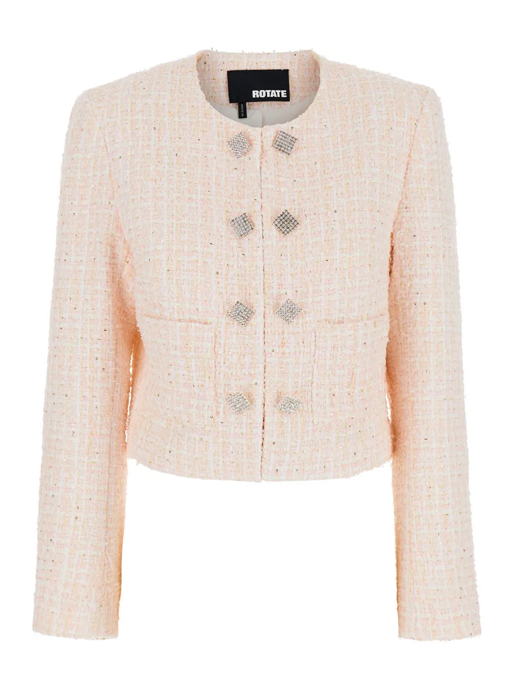 Rosa Cropped-Jacke mit Schmuckknöpfen aus Tweed Damen