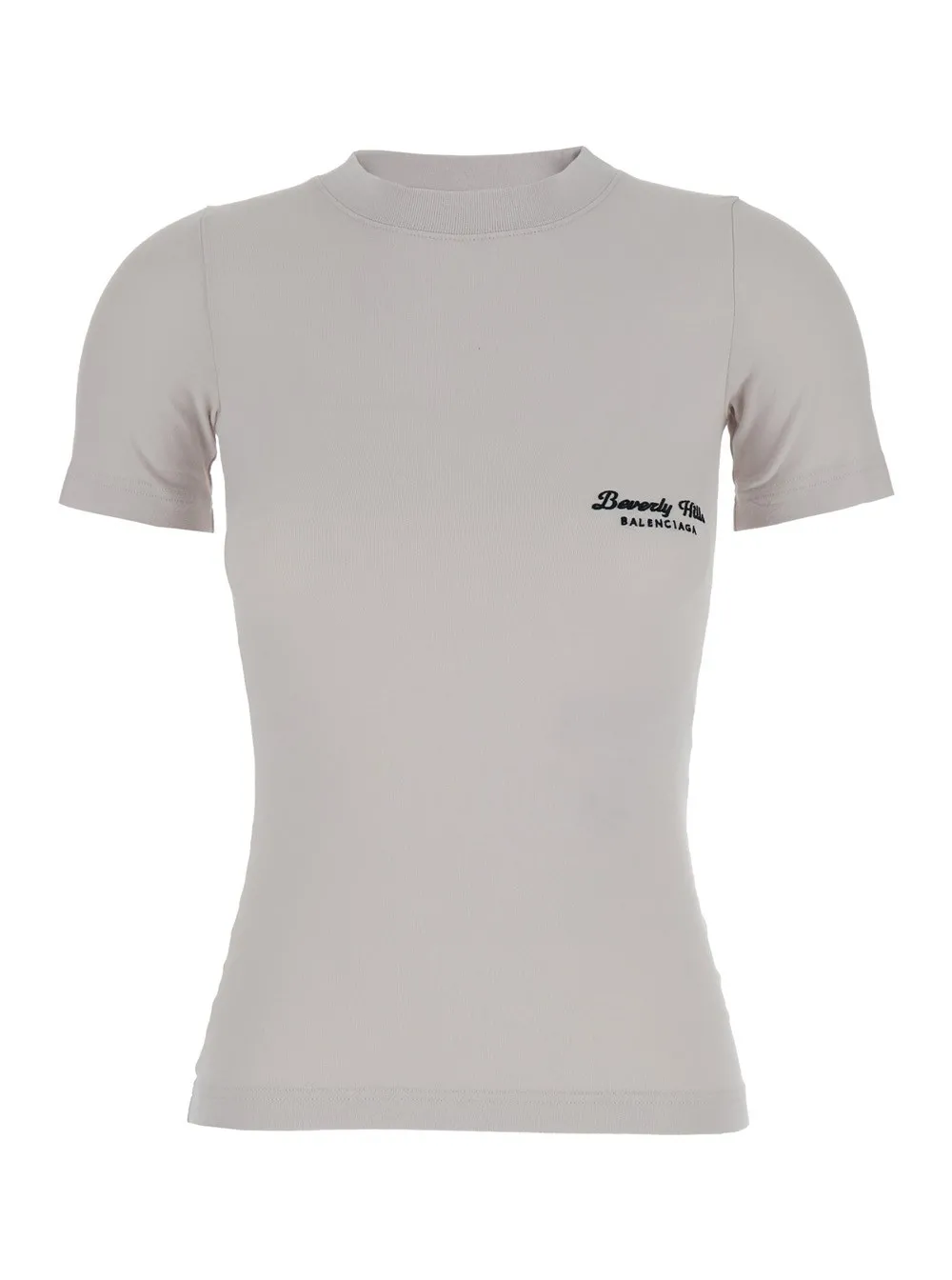 Cremefarbenes T-Shirt mit Beverly Hills-Stickerei aus abblätterndem Stretch-Jersey Damen