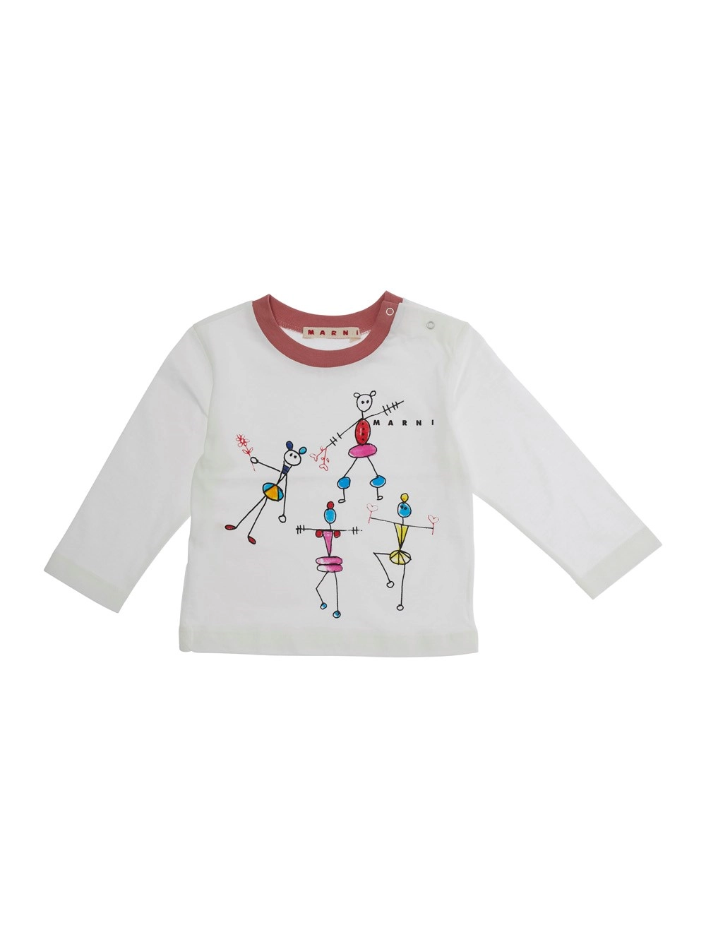 Weißes T-Shirt mit langen Ärmeln und Druck vorne aus Baumwolle Baby