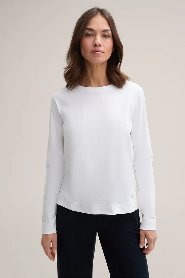 Baumwoll-Interlock-Longsleeve in Weiß