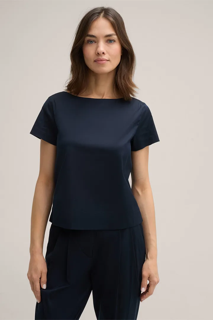 Baumwollstretch-Bluse in Navy