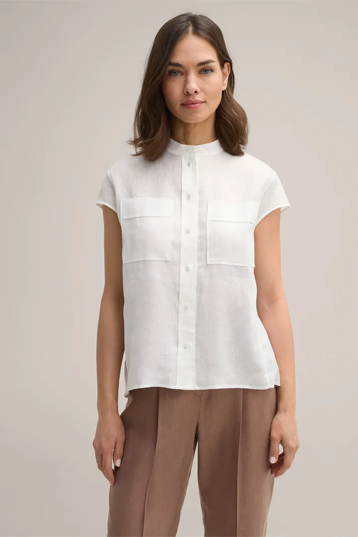 Leinen-Bluse mit Capesleeve in Offwhite