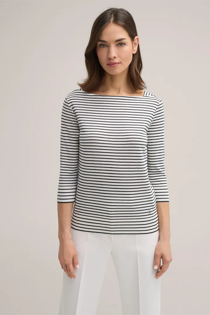 Lyocell-Baumwoll Shirt in Navy-Ecru gestreift