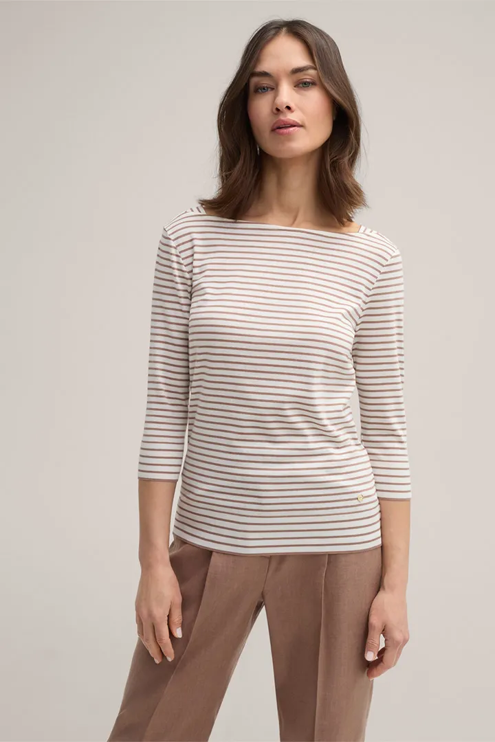 Lyocell-Baumwoll Shirt in Braun-Ecru gestreift