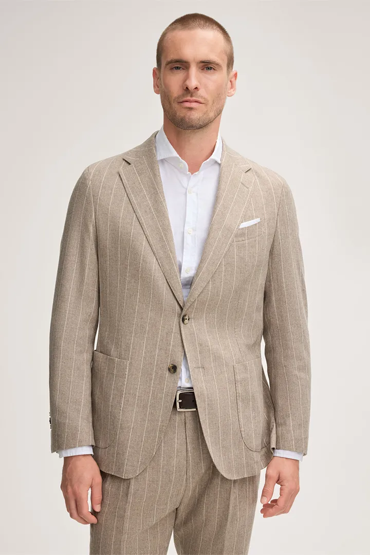 Wollmix-Flanell-Baukasten-Sakko Giorno in Beige mit Kreidestreifen