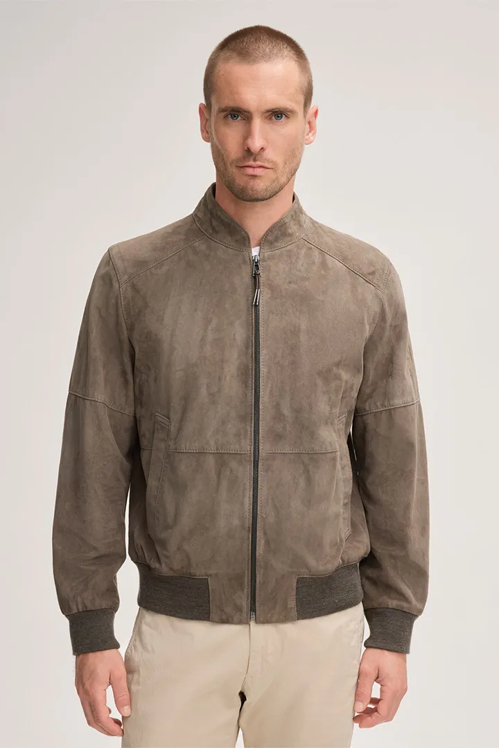 Ziegenvelours-Leder-Blouson Borello in Grau
