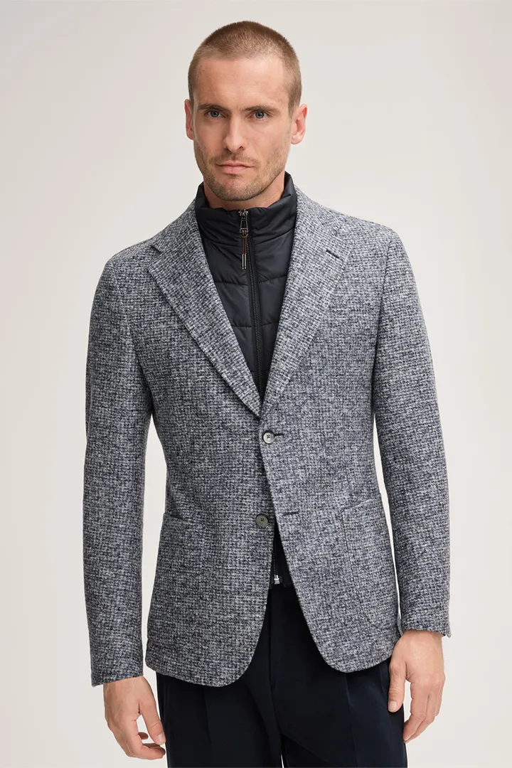 Wollmix-Sakko Triest mit Inlay in Blau-Weiß gemustert