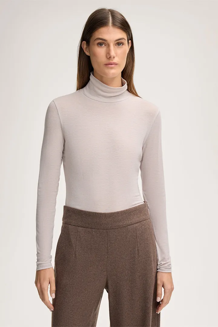 Wollstretch-Rollkragen-Shirt in Steingrau