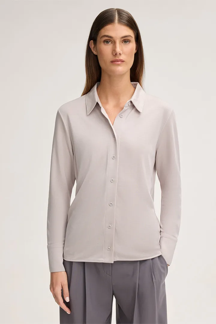 Doubleface-Interlock-Hemdbluse in Steingrau