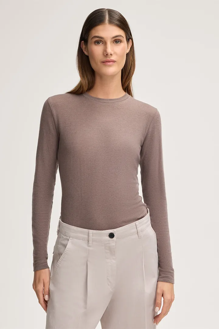 Lyocell-Wollmix-Shirt mit Rundhalsausschnitt in Braun