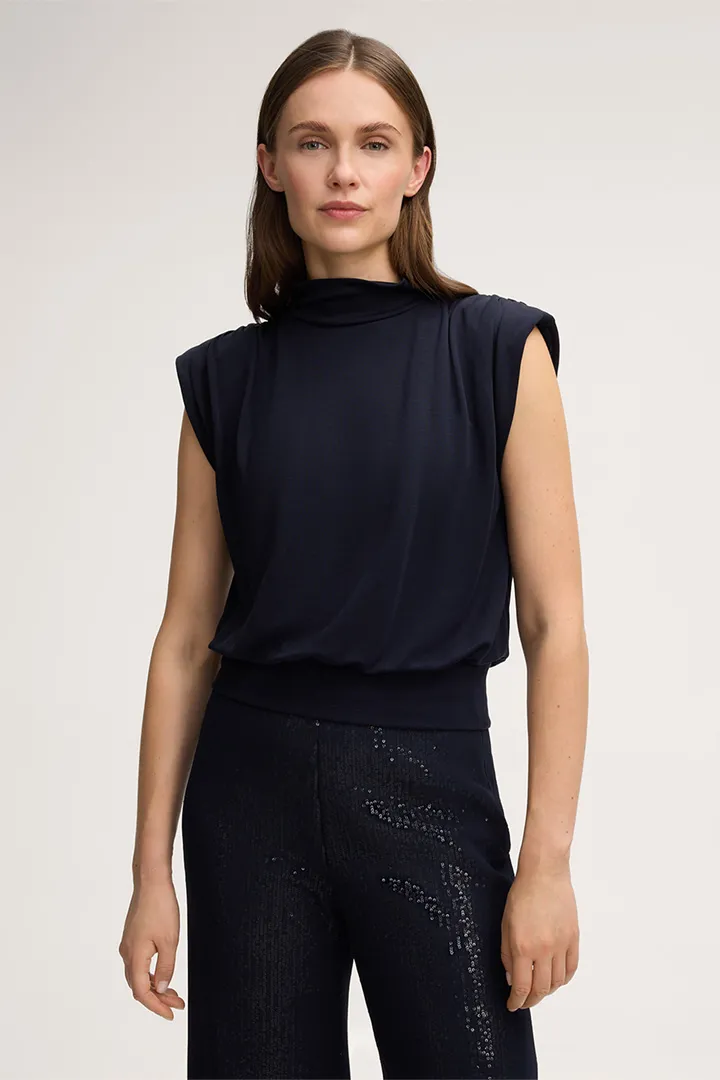 Doubleface-Interlock-Stehkragen-Top in Navy