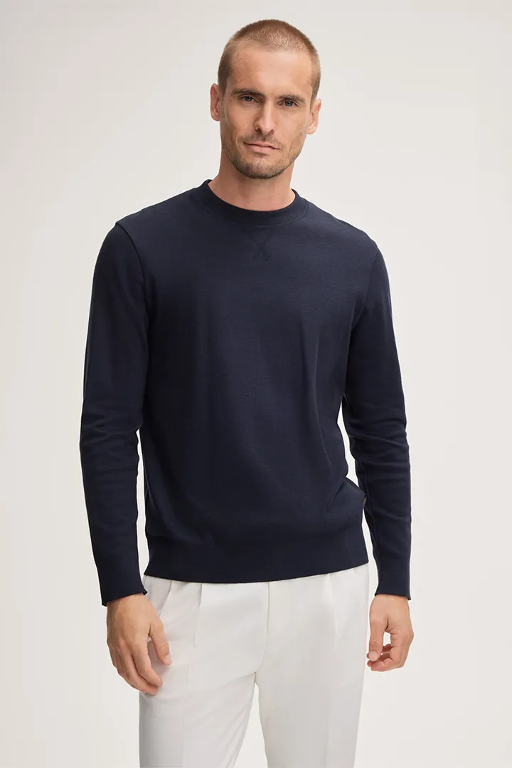 Baumwoll-Longsleeve Florino mit Cashmere in Navy