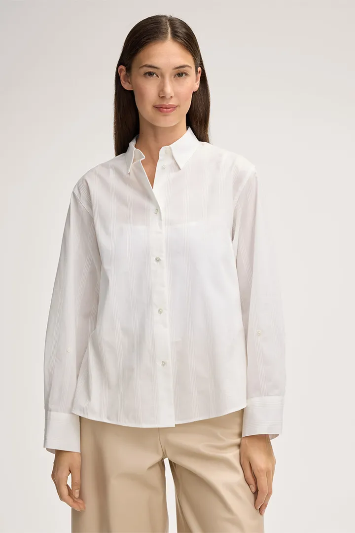 Popeline-Baumwoll-Hemdbluse in Ecru