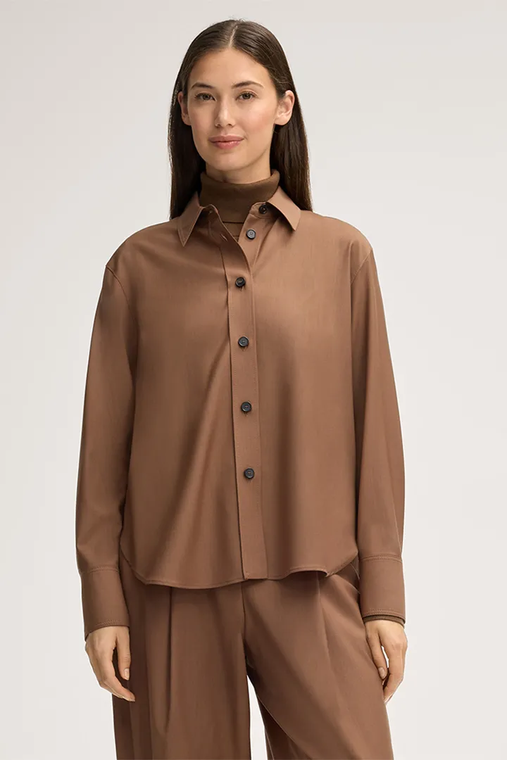 Schurwoll-Hemdbluse in Braun