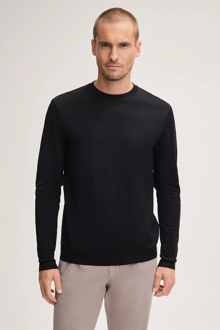 Baumwoll-Langarm-Shirt Frido in Schwarz