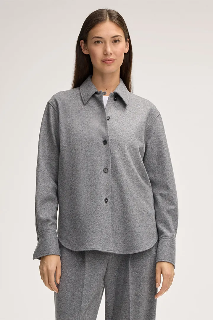 Wolljersey-Hemdbluse in Grau