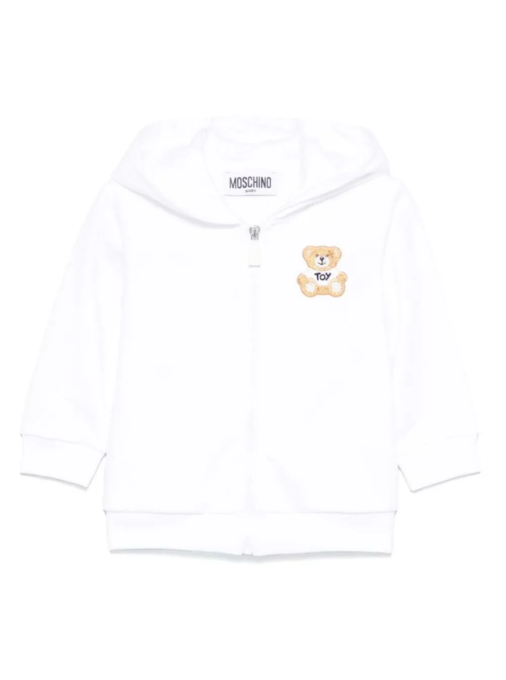 Weißes Sweatshirt mit fester Kapuze und Logodetail vorne aus Baumwolle Baby