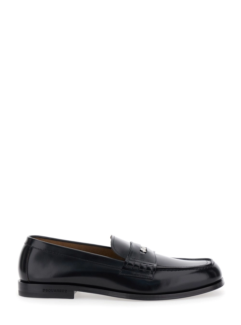 Schwarze Loafers mit Logoplakette auf der Vorderseite und Logoschriftzug an der Ferse aus Leder Herren