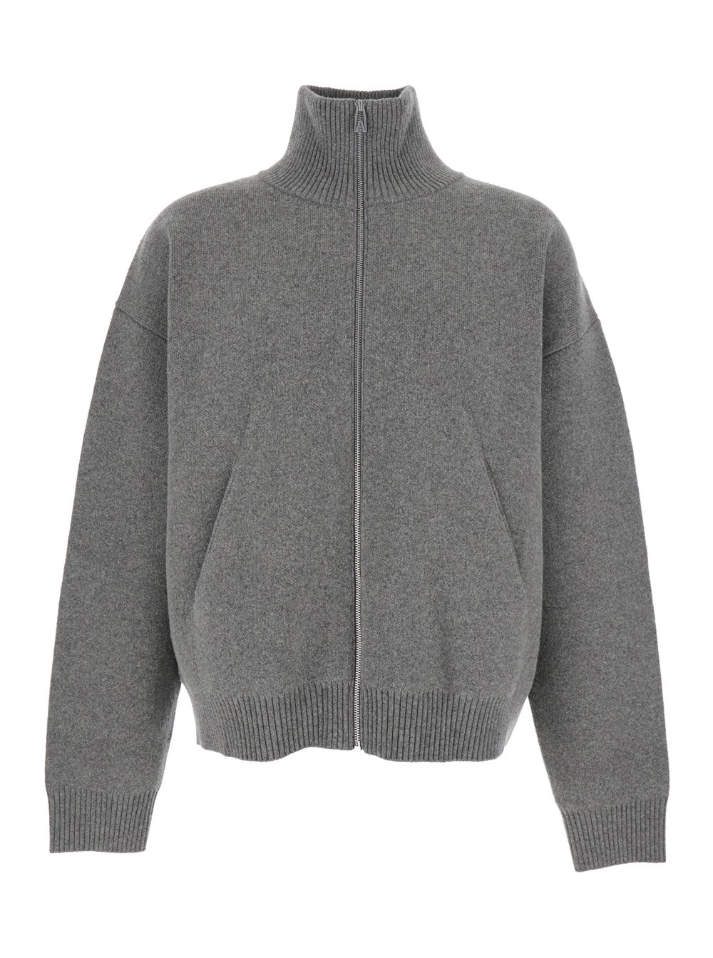 Graues Sweatshirt mit hohem Kragen und Reißverschluss aus Wollmischung Herren