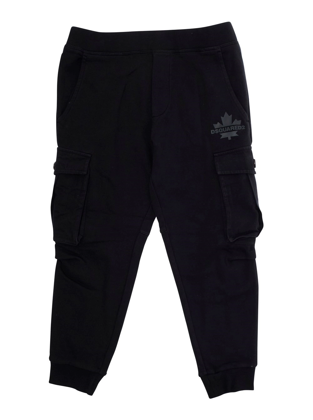 Schwarze Cargohose mit aufgesetzten Taschen und Logo aus Baumwolle Jungen