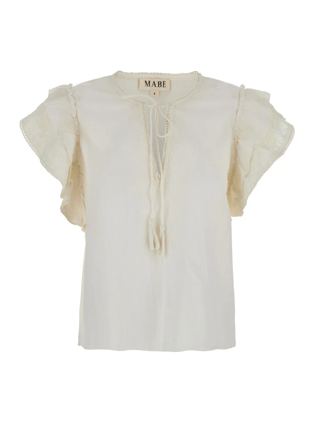 Weißes Top mit V-Ausschnitt vorne und Knotenverschluss aus Stoff Damen