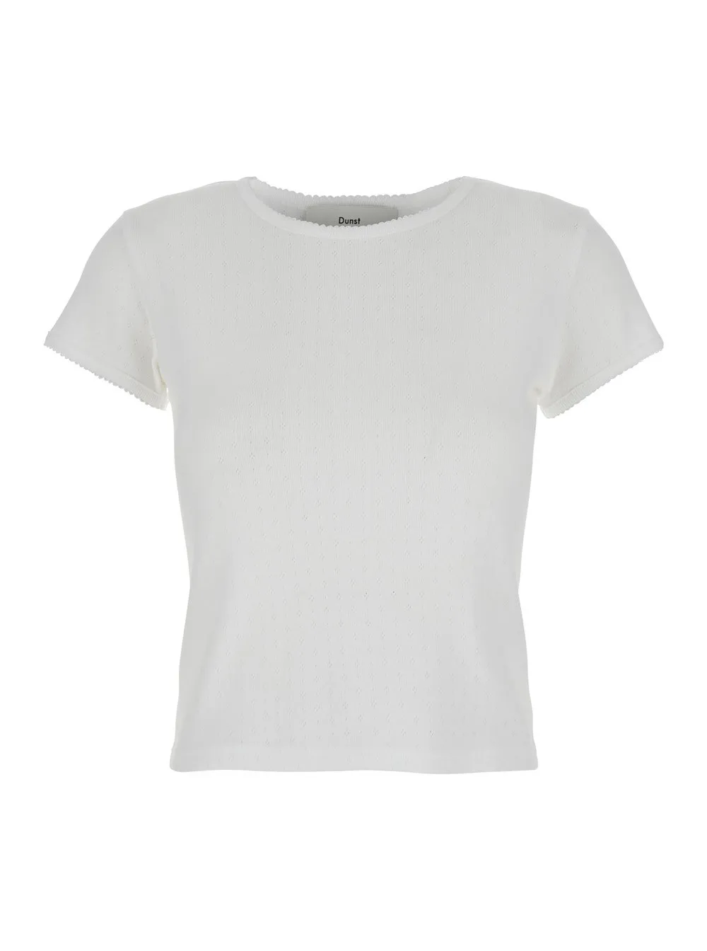 Weißes gehäkeltes T-Shirt "Essential" mit Rundhalsausschnitt aus Baumwolle Damen