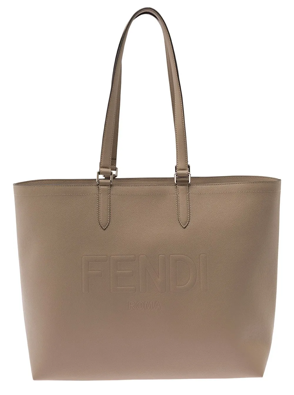 Beige Tote Bag mit geprägtem Logo aus Leder Herren