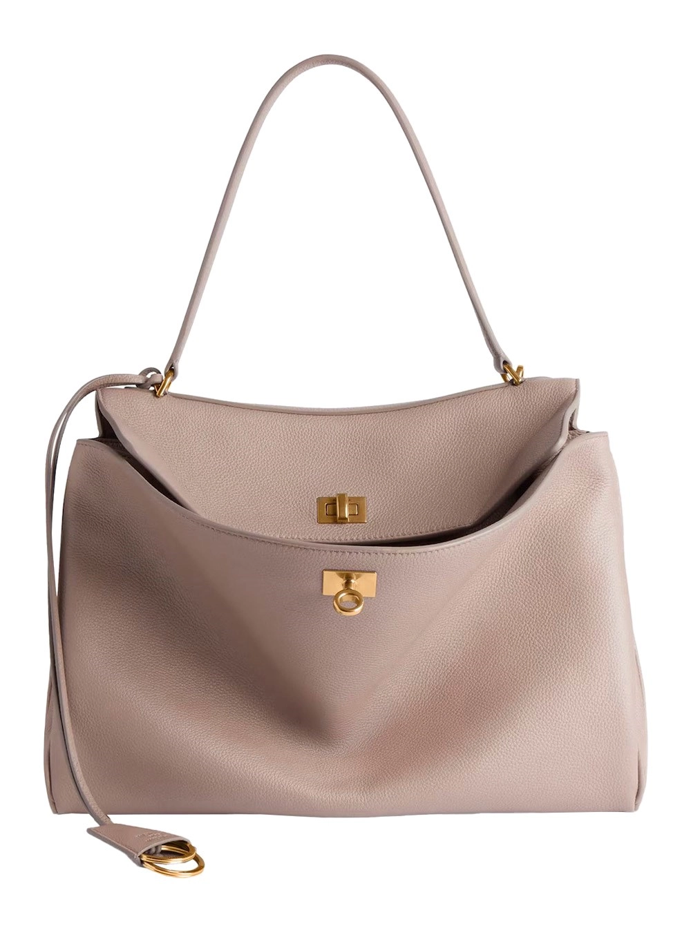 "Rodeo" Beige Medium Handtasche mit abnehmbarem Schlüsselanhänger aus Glattleder Damen