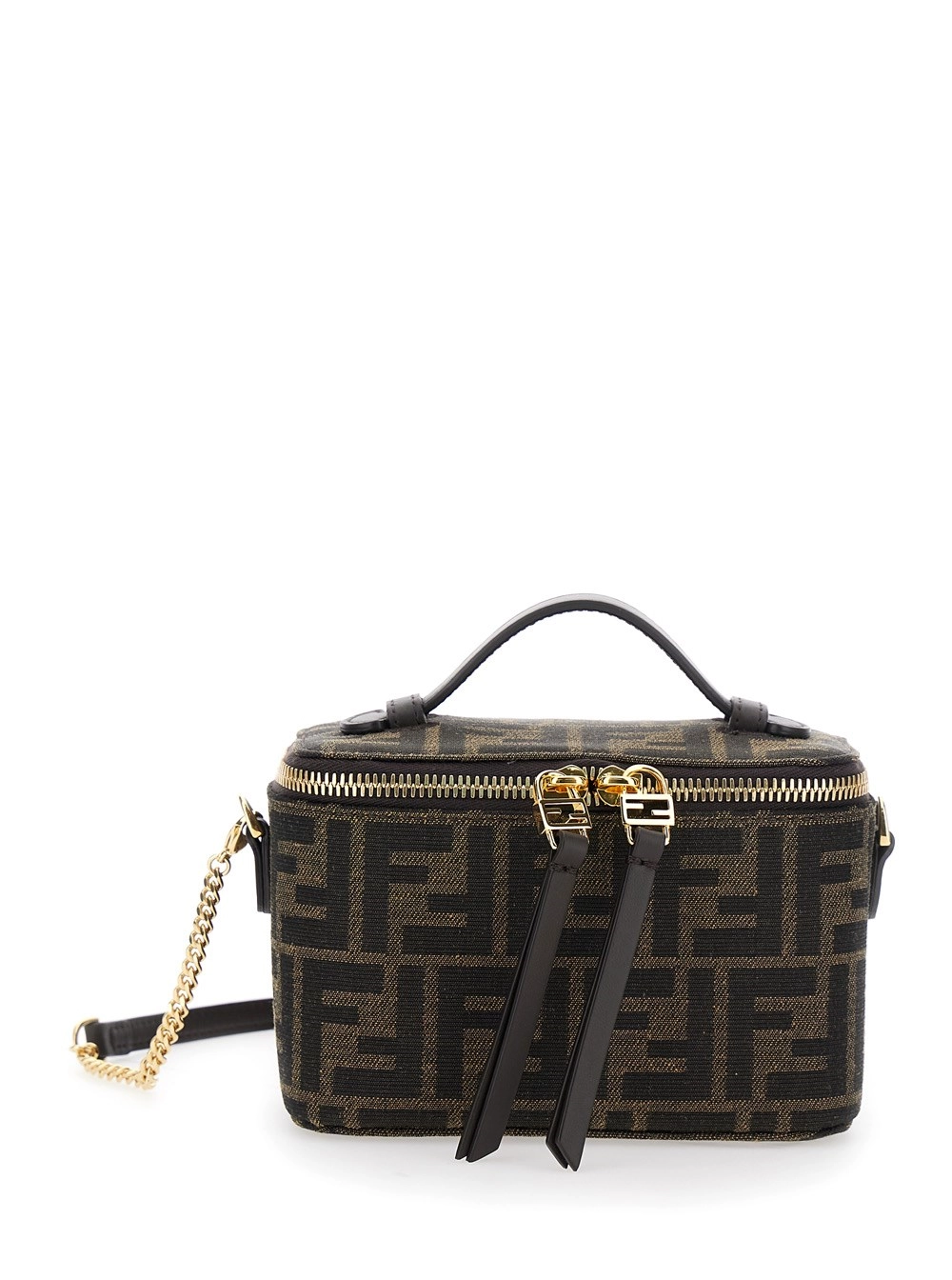 Braune Handtasche "Vanity Bag" mit geprägtem FF-Motiv in Farbric Damen