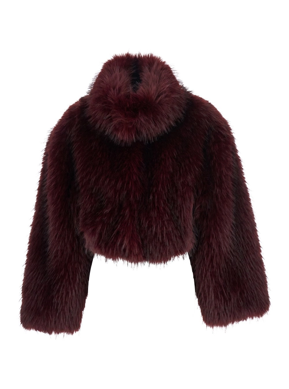 Bordeaux Cropped-Pelzjacke mit verdecktem Frontverschluss aus Kunstpelz Damen