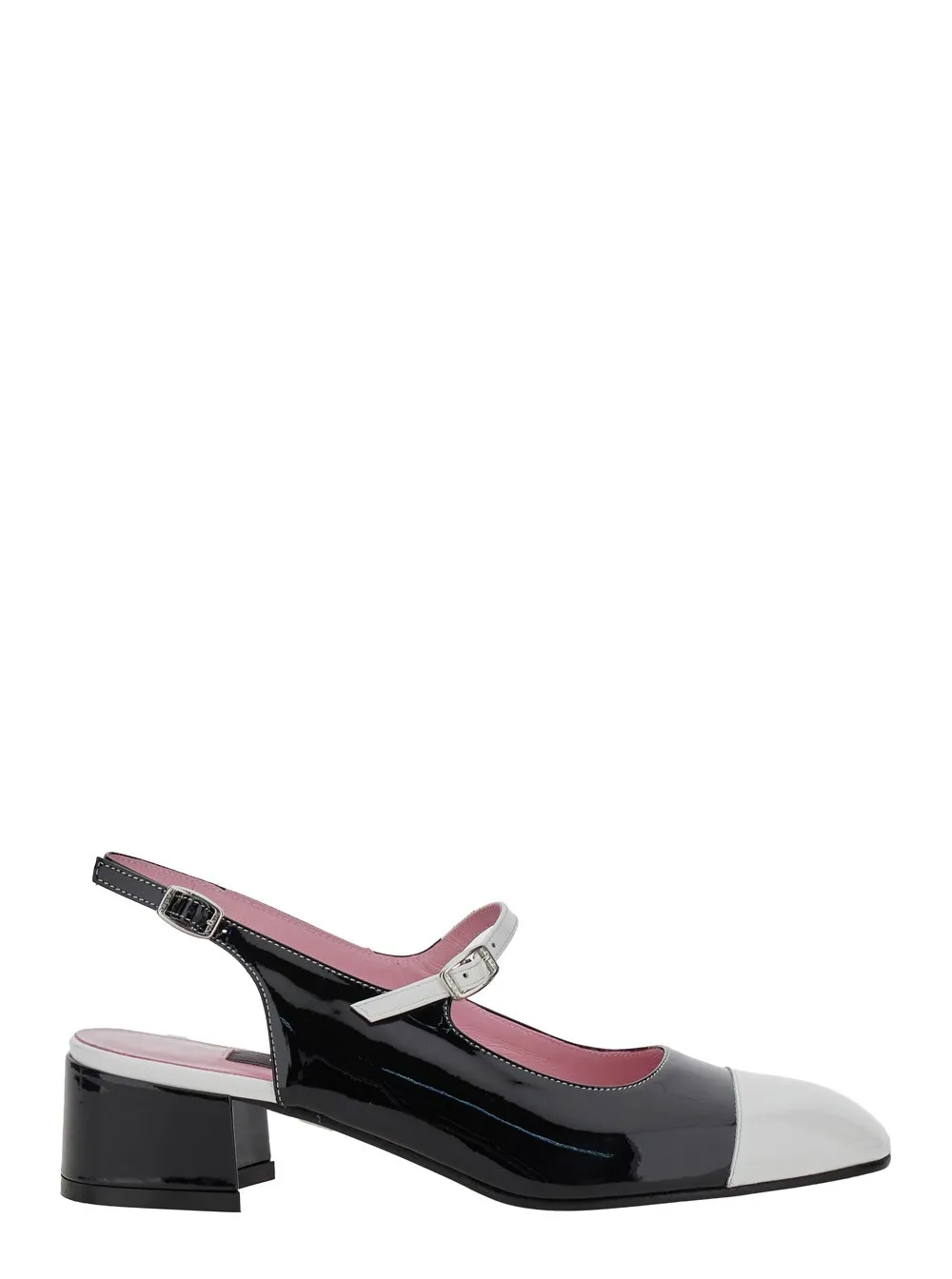 Schwarze Slingback-Pumps "Ischia" mit verstellbarem Riemen aus Lackleder Damen