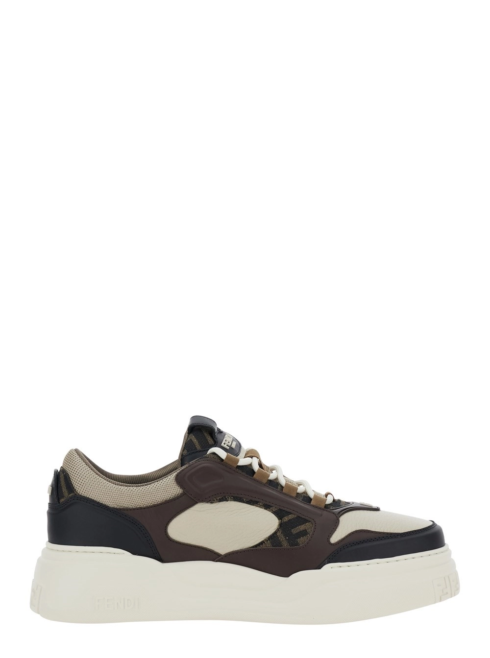 Braune Sneakers "Force" mit FF-Jacquard-Details und klobiger Sohle aus Leder Herren