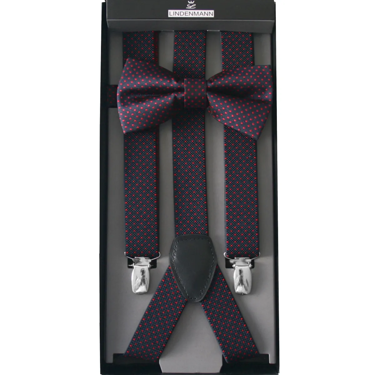 Lindenmann Set Hosenträger Fliege marine gepunktet 2009800