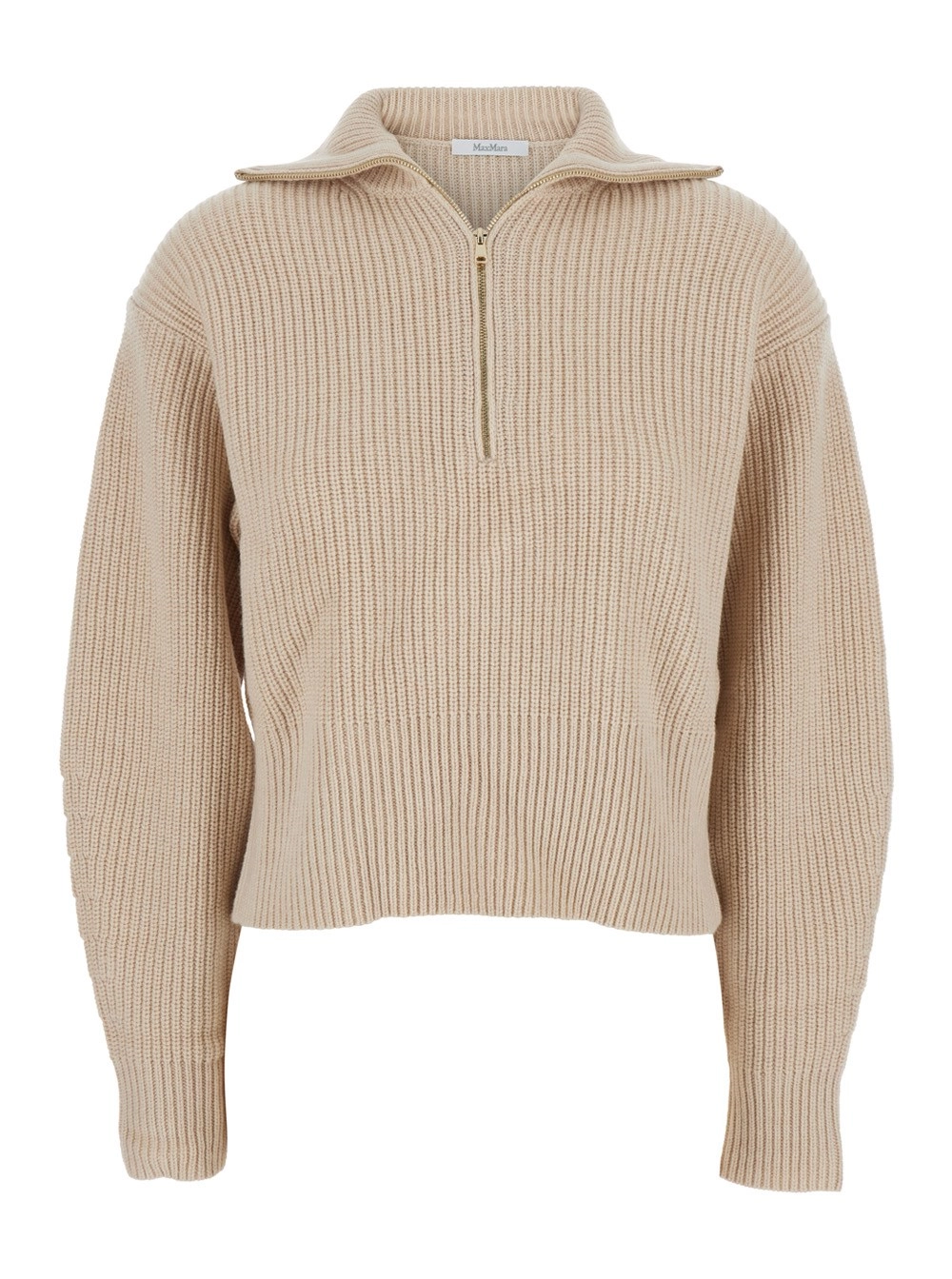 Beigefarbener Pullover "Nadar" mit halbem Reißverschluss vorne aus Wolle und Kaschmir Damen