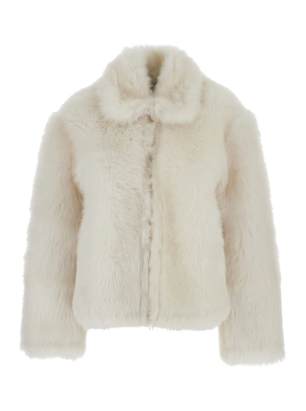 Weißer Pelzmantel mit klassischem Kragen aus Pelz Damen