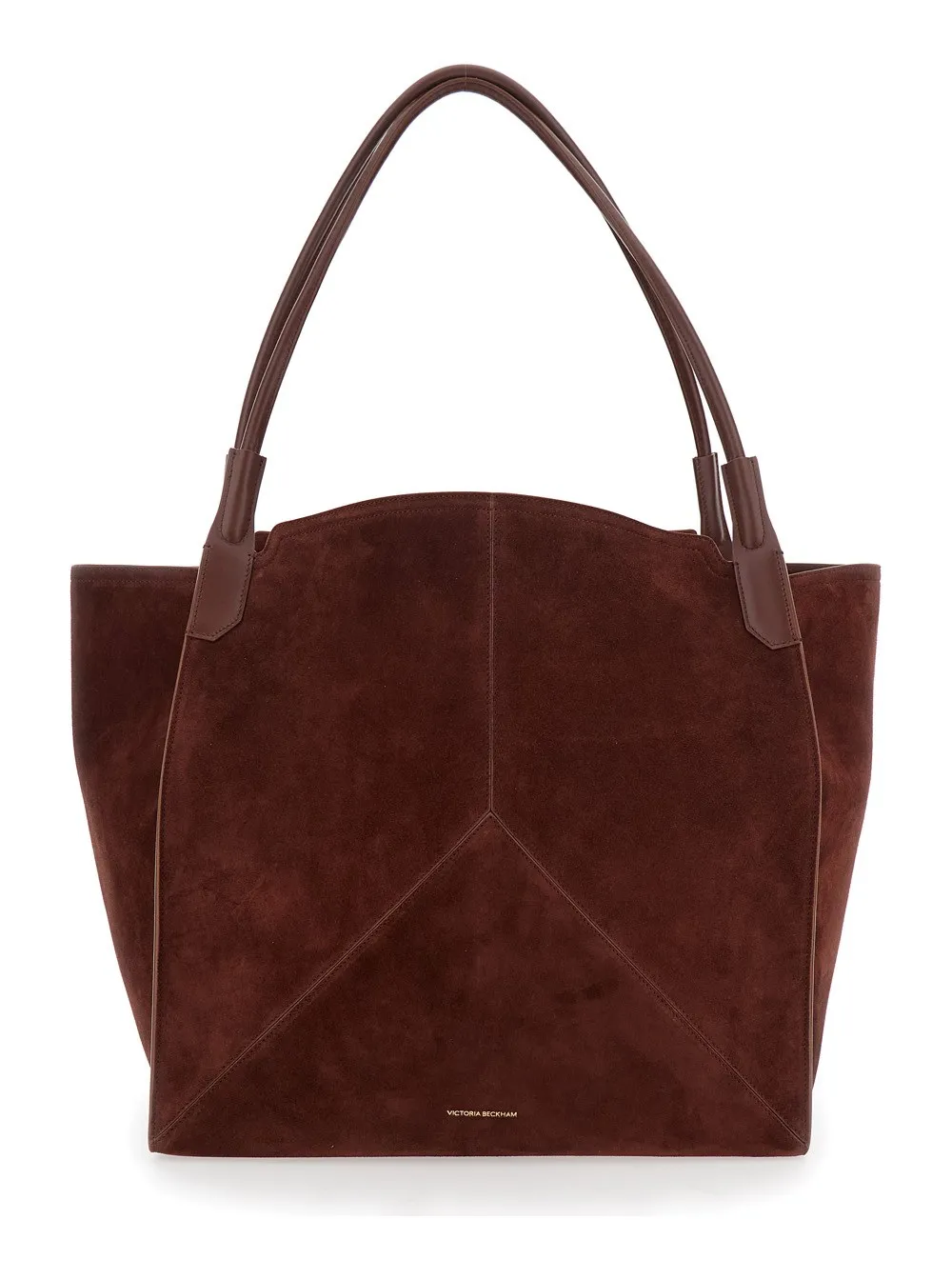 Umhängetasche "Victoria" für Damen aus Leder in Braun mit geprägtem Logo-Schriftzug vorne und zwei Griffen oben