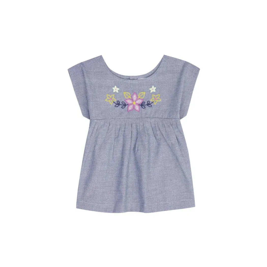 Sense Organics Phila Top Blue Flower Embroidery