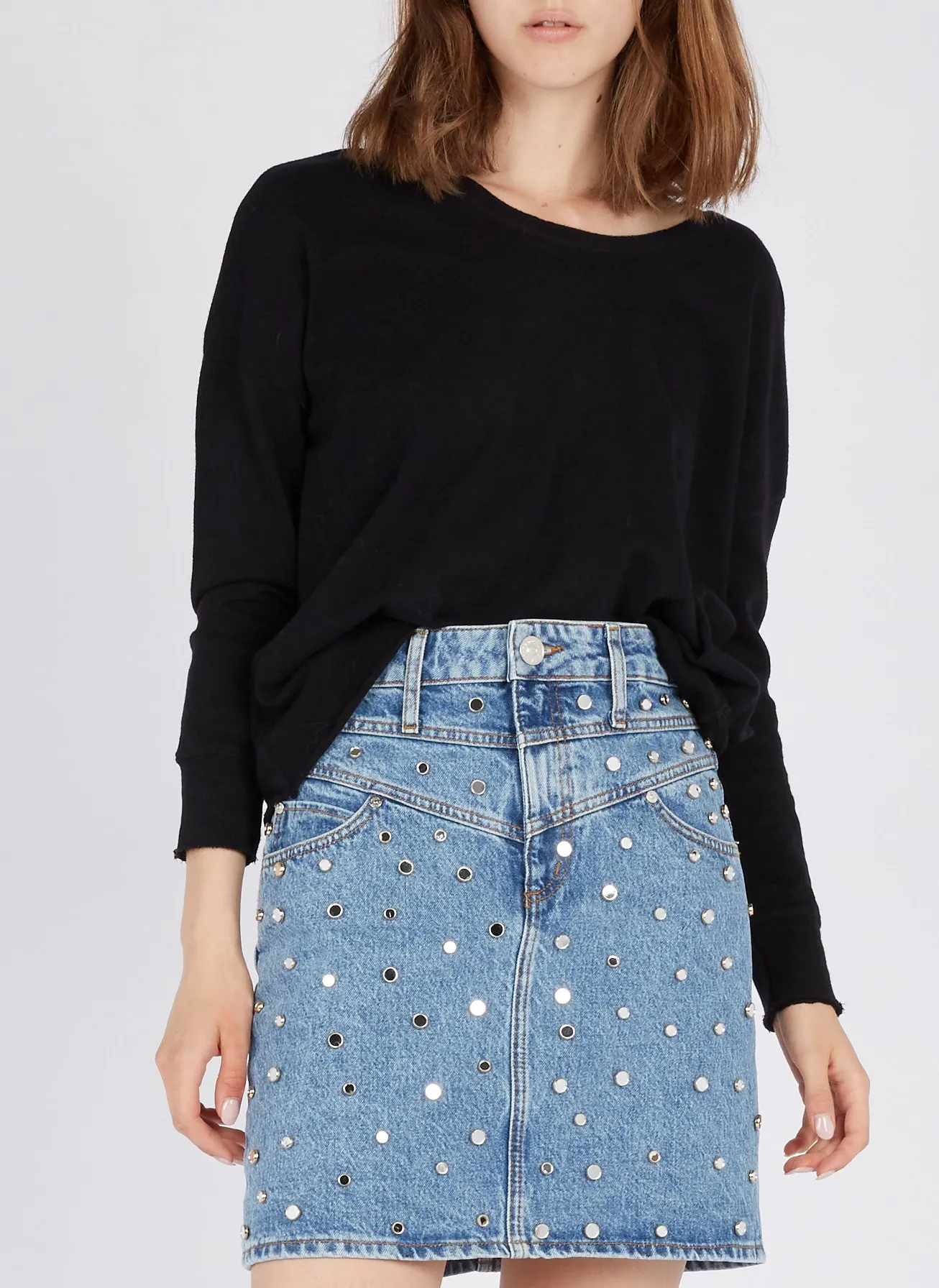 Dünnes Sweatshirt aus Baumwolle mit U-Boot-Ausschnitt Schwarz SONOMA