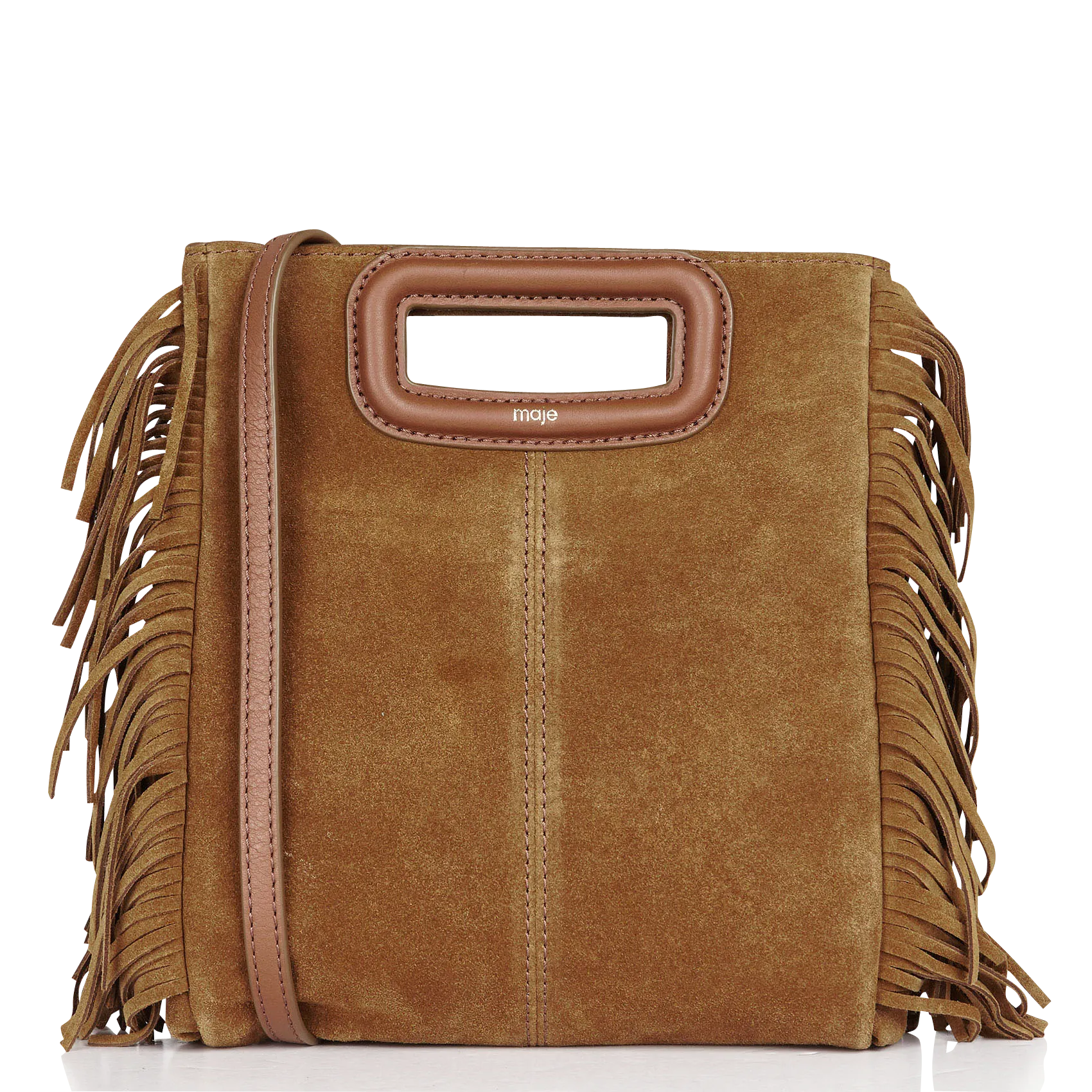 Lederhandtasche mit Fransen Beige M