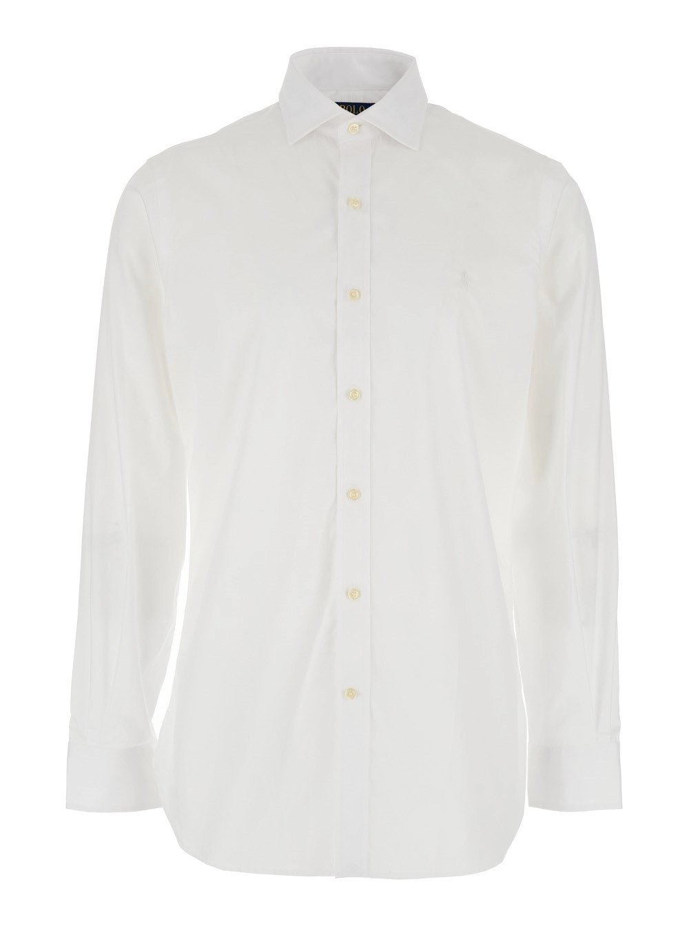 Weißes Hemd mit spitzem Kragen und Stickerei auf der Vorderseite aus Baumwolle Herren