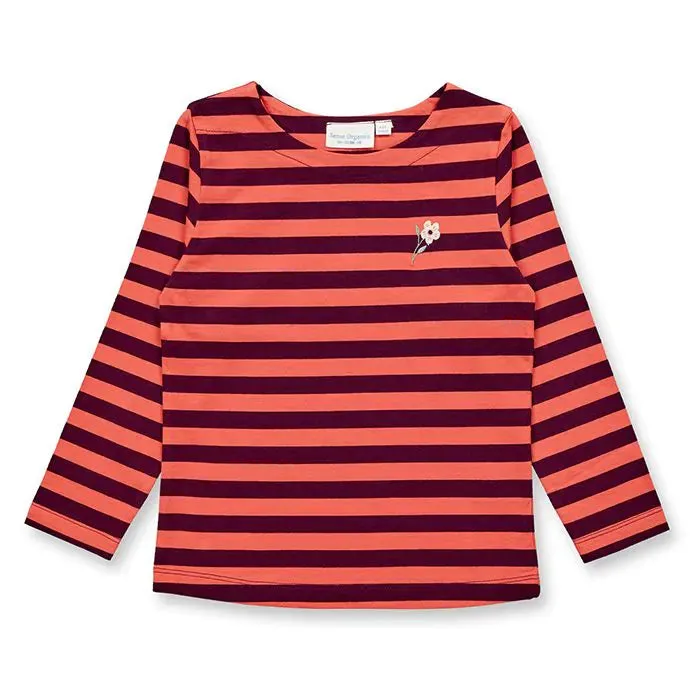 Sense Organics Aluna Shirt Longsleeve, coral-plum stripes + flower, lila koralle gestreift