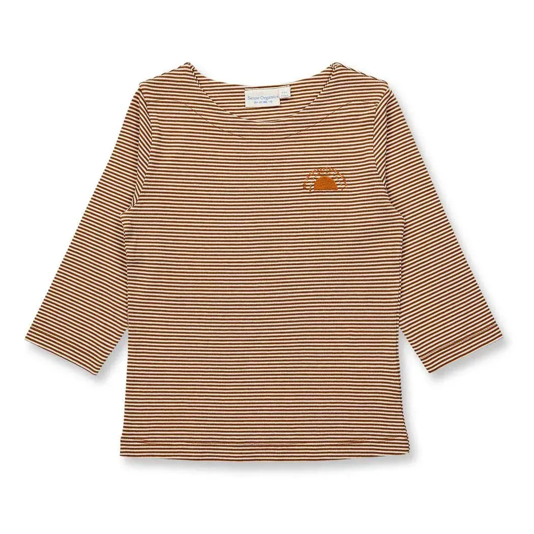 Sense Organics Louise Shirt 3/4 Sleeves, Hazelnut Stripes + Sun