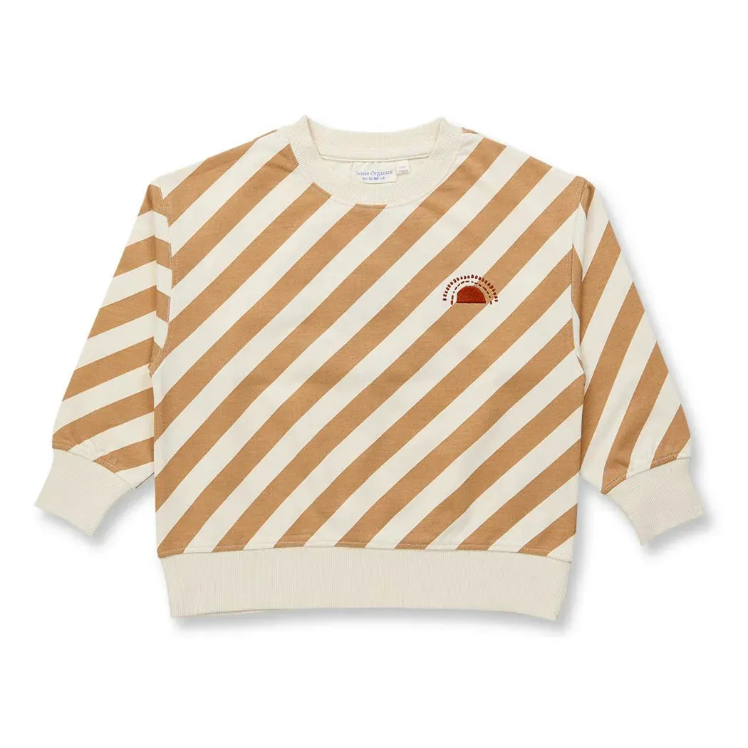 Sense Organics Dari Sweatshirt caramel stripes + Slogan Sun