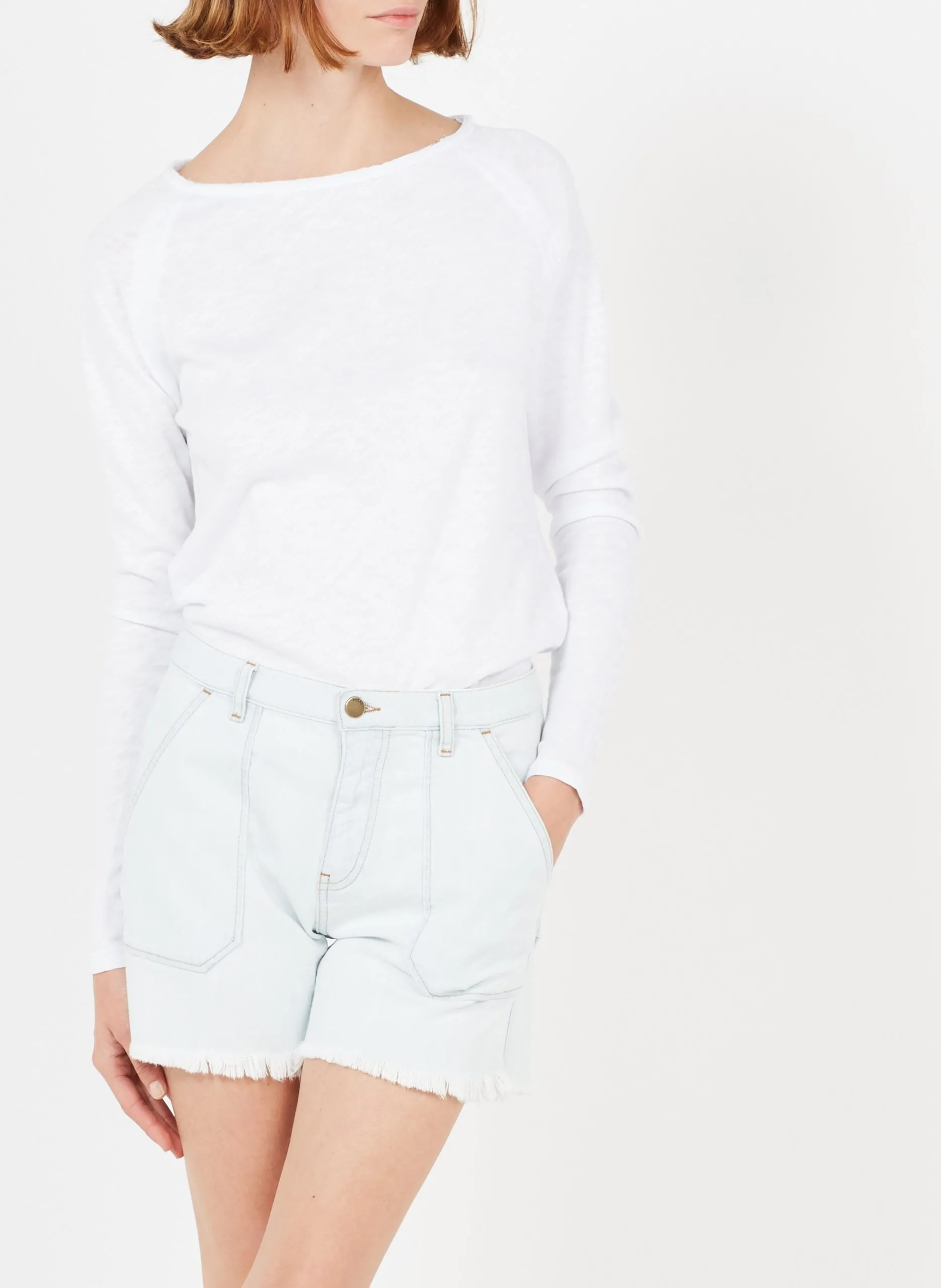 Baumwoll-T-Shirt mit U-Boot-Ausschnitt Weiss SONOMA